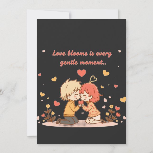 Tarjeta De Agradecimiento Cute Romantic Anime Couple - Love Moment (Anverso)
