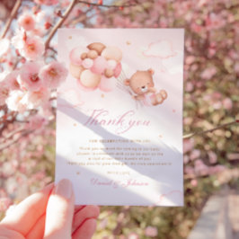 Tarjeta De Agradecimiento Cute Rosa Oso de Peluche Acuarela Chica Baby Showe