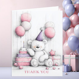 Tarjeta De Agradecimiento Cute Rosa Teddy Bear Gracias