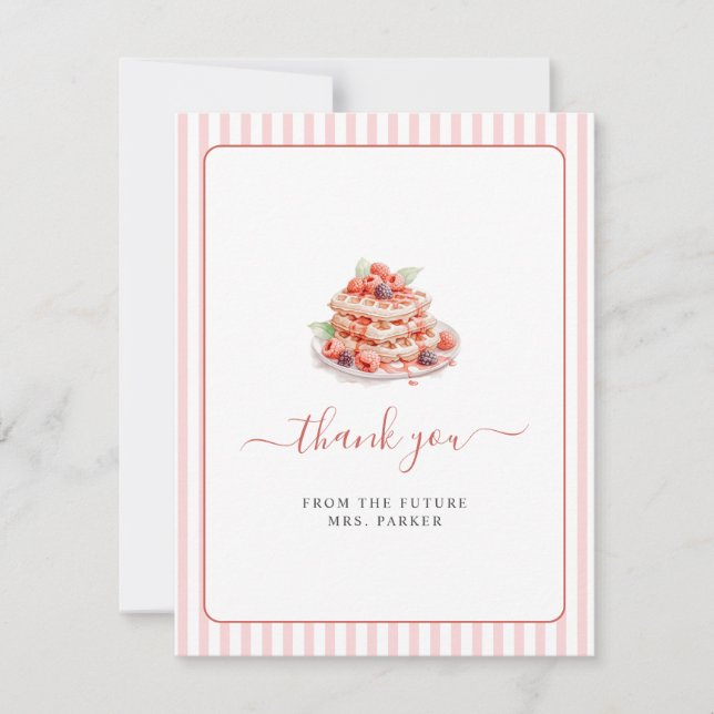 Tarjeta De Agradecimiento Cute rosa Waffle Brunch Ducha de novias Plana (Anverso)