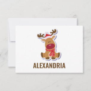 Tarjeta De Agradecimiento Cute Rudolph reno Navidad Nombre personalizado