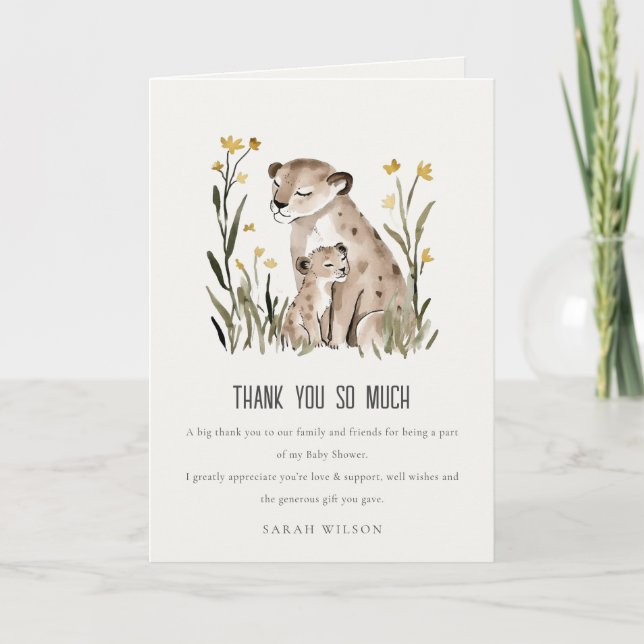Tarjeta De Agradecimiento Cute Rustic Mum and Baby Tiger Foliage Baby Shower (Anverso)