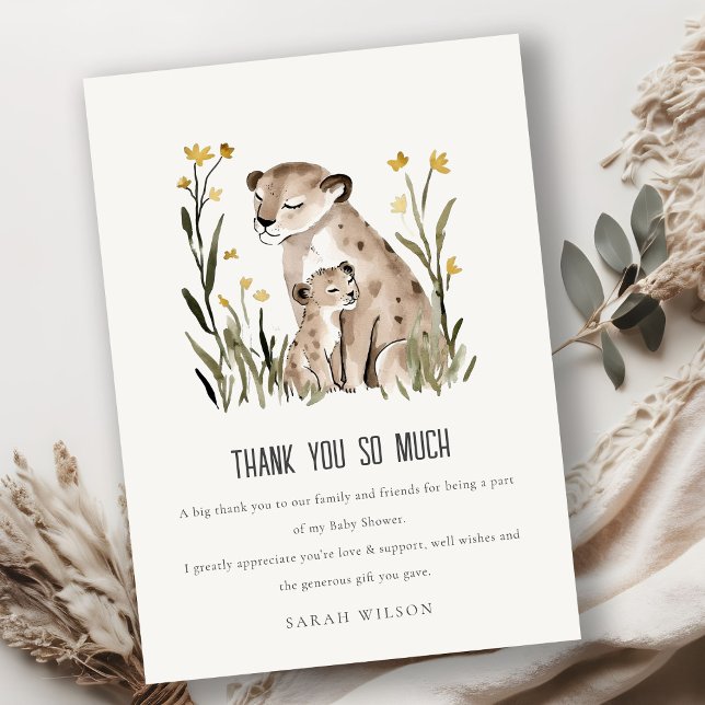 Tarjeta De Agradecimiento Cute Rustic Mum and Baby Tiger Foliage Baby Shower (Subido por el creador)