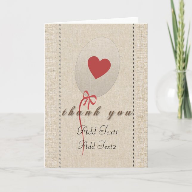 Tarjeta De Agradecimiento Cute Rustic Red Hearloon Balloon (Anverso)