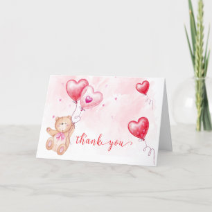 Tarjeta De Agradecimiento Cute Rustic Teddy Bear Heart Balloon Baby Shower