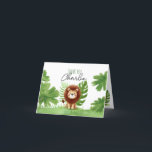 Tarjeta De Agradecimiento Cute Safari Lion Birthday<br><div class="desc">Celebrate your little one's birthday with this adorable safari-themed! Featuring a hand-drawn watercolor lion surrounded by lush jungle leaves,  this charming design is perfect for a fun and wild birthday party. Personalize with your event details and make your child's special day unforgettable!</div>