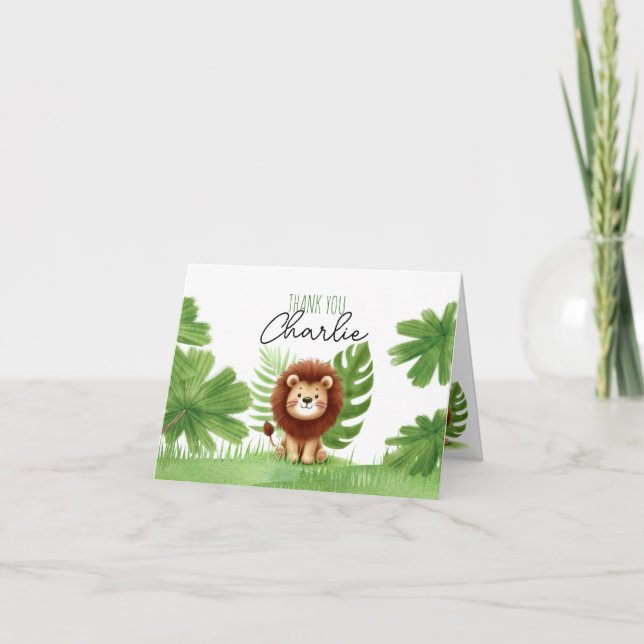 Tarjeta De Agradecimiento Cute Safari Lion Birthday (Anverso)