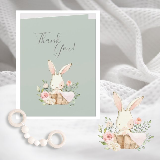 Tarjeta De Agradecimiento Cute Sage Green acuarela Bunny Baby Shower (Subido por el creador)