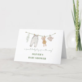 Tarjeta De Agradecimiento Cute Sage Green Boho Boy Ropa Baby Shower