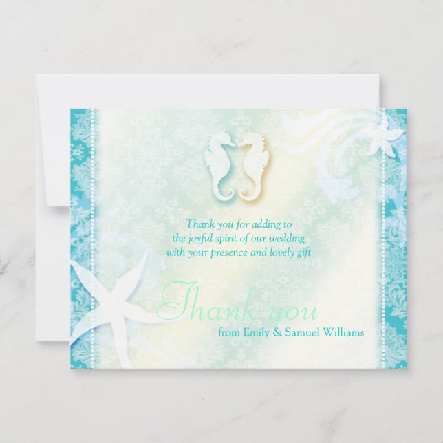 Tarjeta De Agradecimiento Cute Sea Horse Couse Boda Gracias (Anverso)