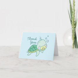 Tarjeta De Agradecimiento Cute Sea Turtle Baby Shower Kawaii Gracias