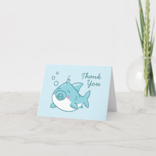 Tarjeta De Agradecimiento Cute Shark Baby Shower Kawaii Blue Boy Gracias