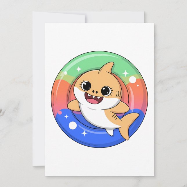Tarjeta De Agradecimiento Cute Shark Baby With Float | Kids (Anverso)