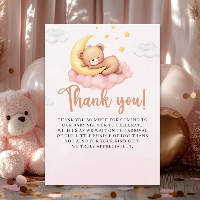 Tarjeta De Agradecimiento Cute Sleeping Bear Baby Shower Girl  (Subido por el creador)