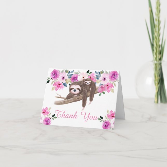 Tarjeta De Agradecimiento Cute Sleeping Sloth Baby Shower (Anverso)