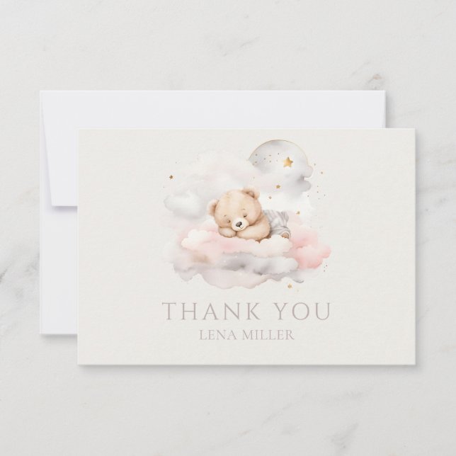 Tarjeta De Agradecimiento Cute Sleeping Teddy Bear Baby Shower (Anverso)