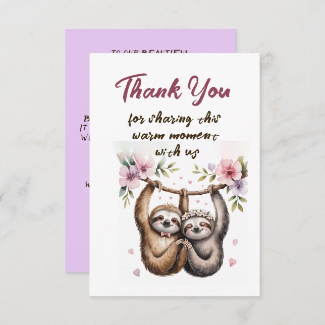 Tarjeta De Agradecimiento Cute Sloth Couple Wedding Thank You (Anverso / Reverso)