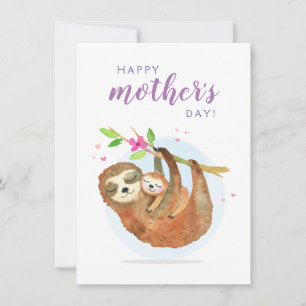 Tarjeta De Agradecimiento Cute Sloth Mom Baby Happy Mother's Day card