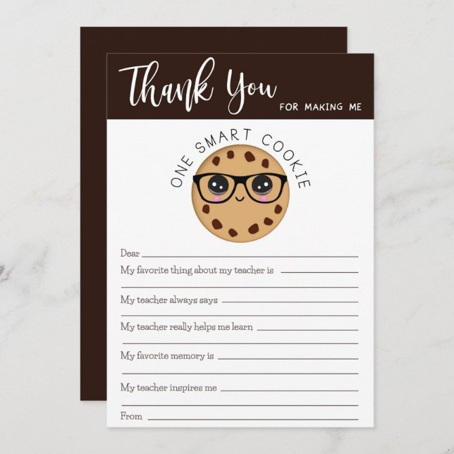 Tarjeta De Agradecimiento Cute Smart Cookie Teacher Gracias Carta (Anverso / Reverso)