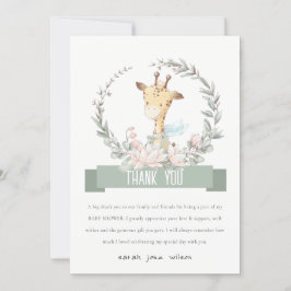 Tarjeta De Agradecimiento Cute Soft Safari Giraffe Floral Wreath Baby Shower