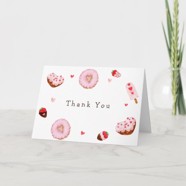Tarjeta De Agradecimiento Cute Squerido Donuts Valentines Baby Shower (Anverso)