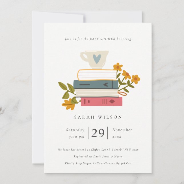 Tarjeta De Agradecimiento Cute Storibooks Floral Baby Shower Invite (Anverso)