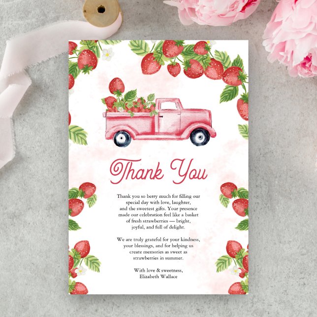 Tarjeta De Agradecimiento Cute Strawberry Truck Berry Sweet Baby Shower (Subido por el creador)