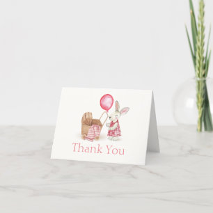 Tarjeta De Agradecimiento Cute Stroller Bunny Balloon Chica Baby Shower