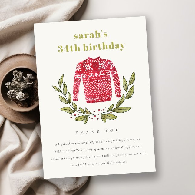 Tarjeta De Agradecimiento Cute suéter feo rojo invierno cualquier edad cumpl (Subido por el creador)