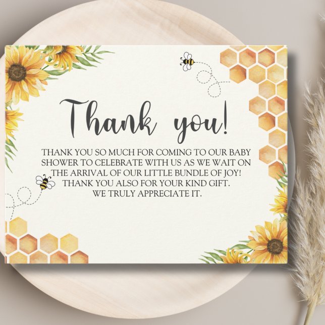 Tarjeta De Agradecimiento Cute Sunflower Bee Baby Shower (Subido por el creador)