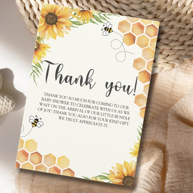 Tarjeta De Agradecimiento Cute Sunflower Bee Baby Shower (Subido por el creador)