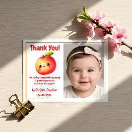 Tarjeta De Agradecimiento Cute Sweet Peach First Birthday Thank You