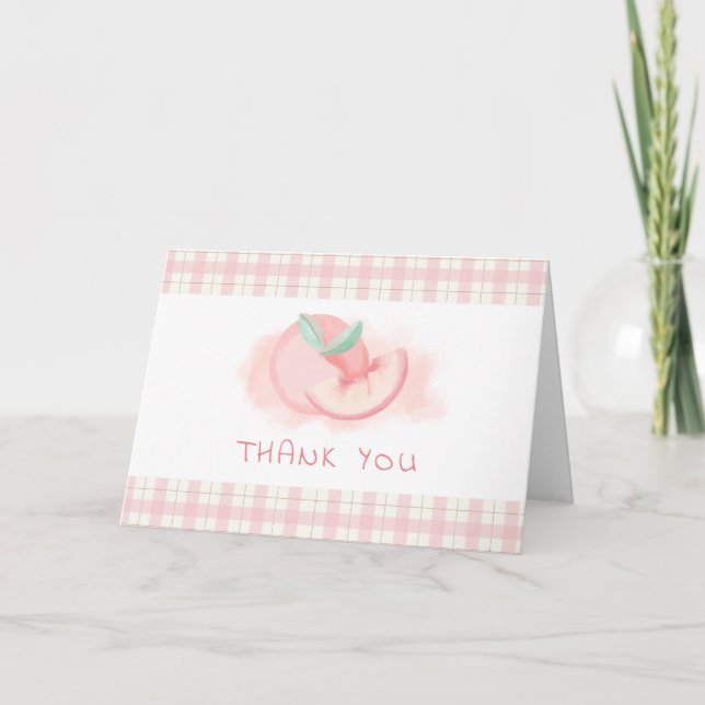 Tarjeta De Agradecimiento Cute Sweet Pink Gingham Peach Baby Shower (Anverso)