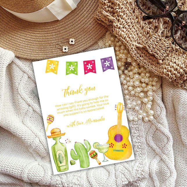 Tarjeta De Agradecimiento Cute Taco 'Bout Cactus Lime Guitar Baby Shower (Cute Taco 'Bout Cactus Lime Guitar Baby Shower Thank You Card)