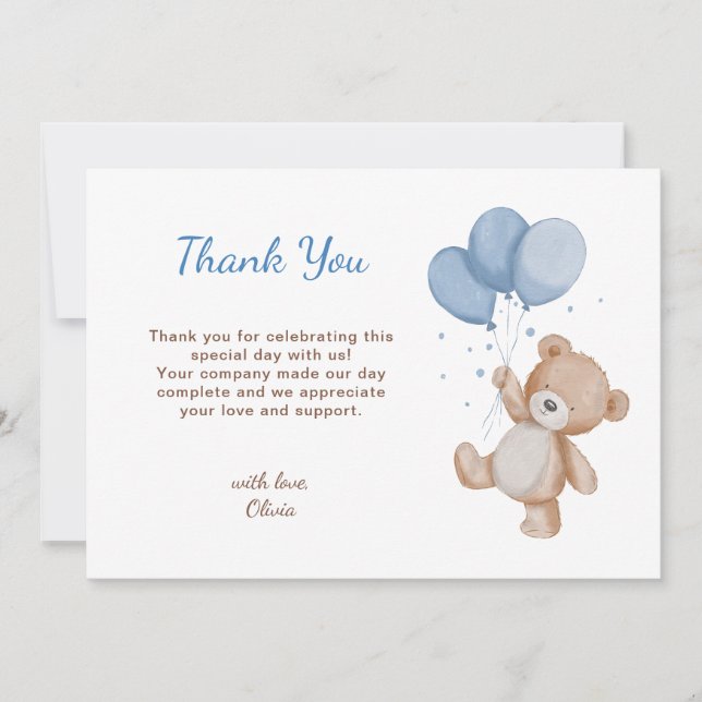 Tarjeta De Agradecimiento Cute Teddy Bear Baby Shower (Anverso)