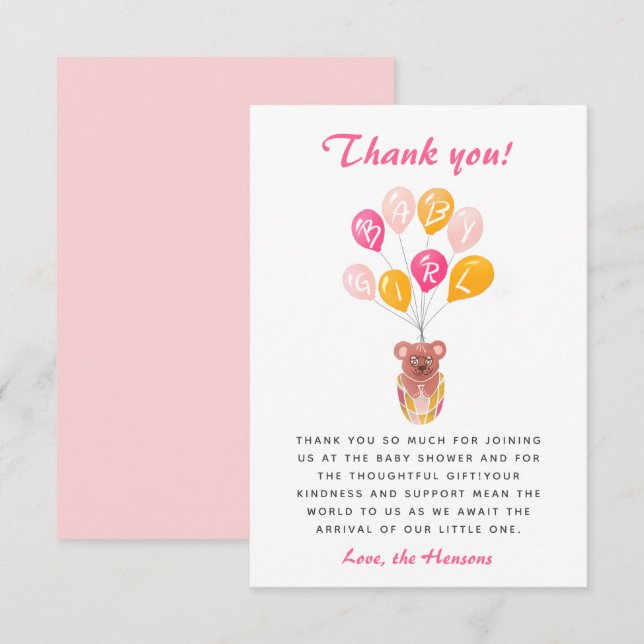 Tarjeta De Agradecimiento Cute Teddy Bear Balloon Baby Shower Gracias (Anverso / Reverso)