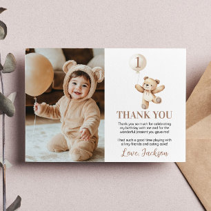 Tarjeta De Agradecimiento Cute Teddy Bear Balloon Bear Birary Foto de cumple