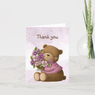 Tarjeta De Agradecimiento Cute Teddy Bear Bouquet Flowers Floral Gracias