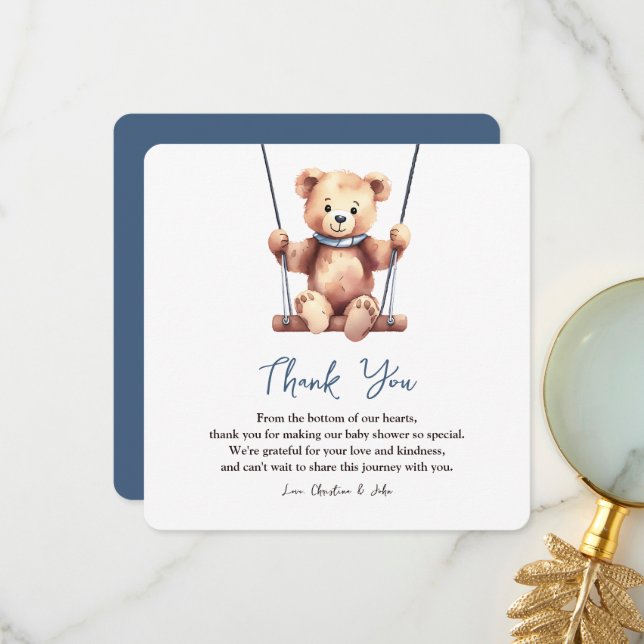 Tarjeta De Agradecimiento Cute Teddy Bear Boy Baby Shower (Anverso/Reverso In Situ)