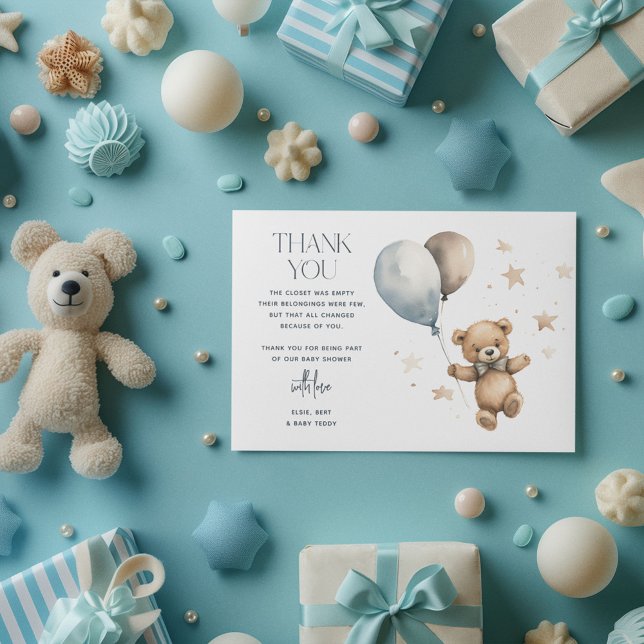 Tarjeta De Agradecimiento Cute Teddy Bear Boy Baby Shower (Subido por el creador)