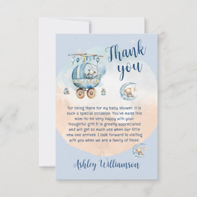 Tarjeta De Agradecimiento Cute Teddy Bear Celestial Baby Shower (Anverso)