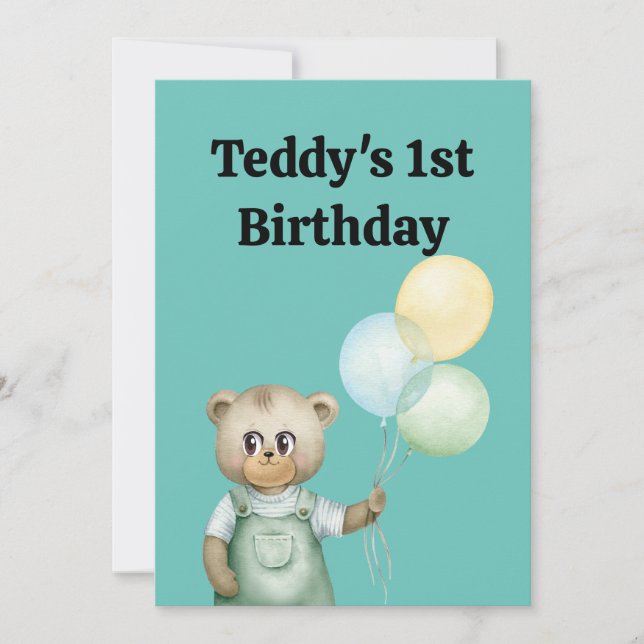 Tarjeta De Agradecimiento cute teddy bear green background (Anverso)