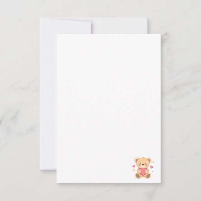 Tarjeta De Agradecimiento Cute Teddy Bear Holding Heart – Valentine Love Ill (Anverso)