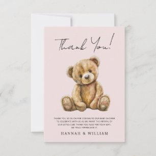 Tarjeta De Agradecimiento Cute Teddy Bear Rubor Bebé Rosa Baby Shower