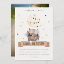 Cute Teddy Hot Air Balloon Kids Foto Cumpleaños