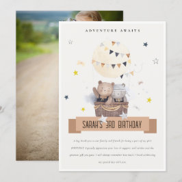 Tarjeta De Agradecimiento Cute Teddy Hot Air Balloon Kids Foto Cumpleaños