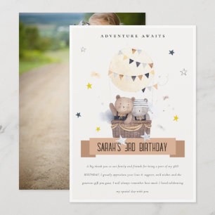 Tarjeta De Agradecimiento Cute Teddy Hot Air Balloon Kids Foto Cumpleaños