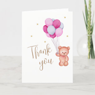 Tarjeta De Agradecimiento Cute Teddy Pink Balloon Gracias Baby Shower