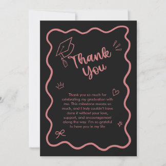 Tarjeta De Agradecimiento Cute Trendy Pink Wavy Border Graduation