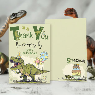 Tarjeta De Agradecimiento Cute TRex Dinosaur Six-A-Saurus Fiesta de Cumpleañ